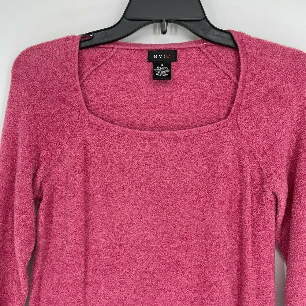 Evie Tops Women's S Fuchsia Pink Square Neck Raglan Sleeve Knit Stretch Pullover - Picture 5 of 6